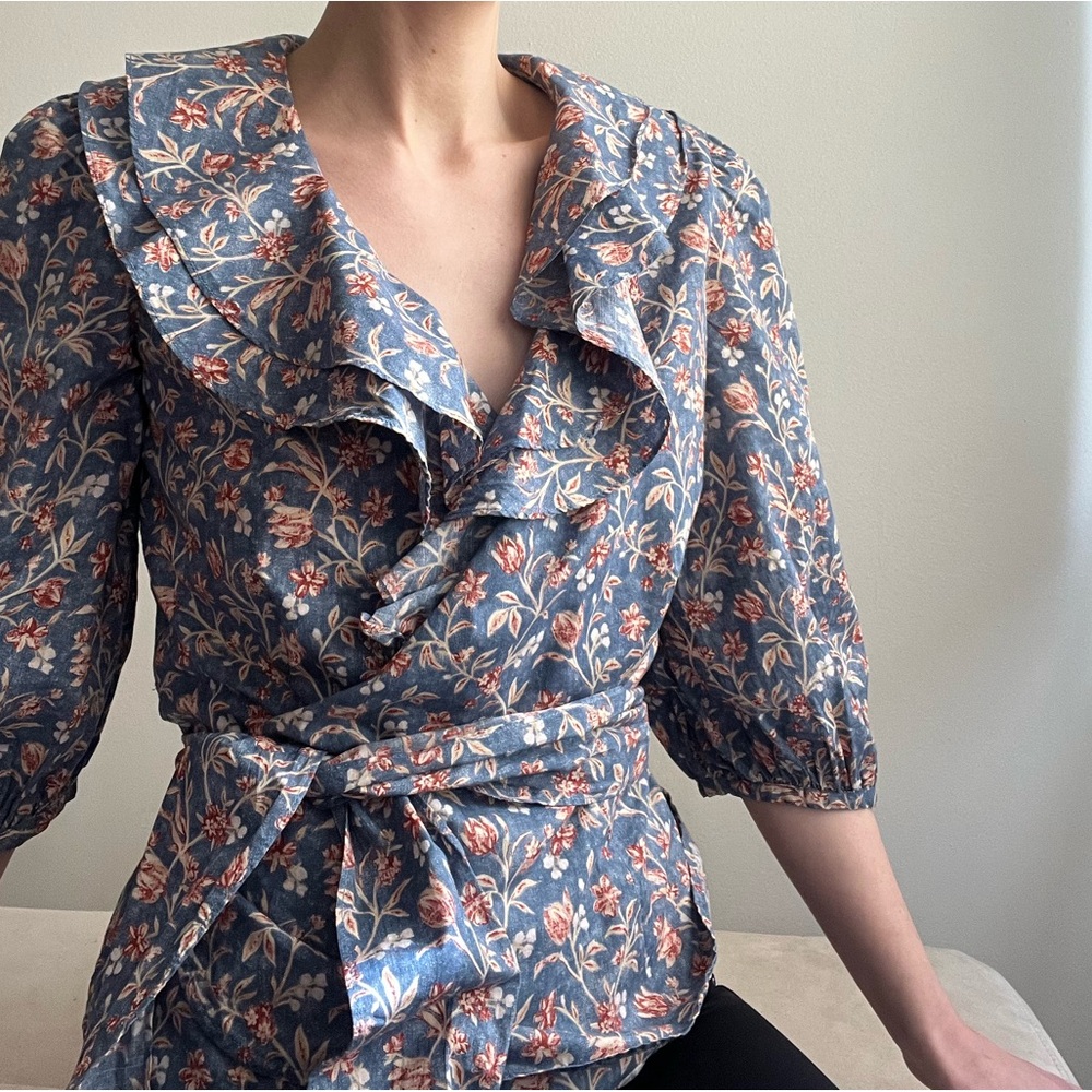 Ralph Lauren Ruffled Cotton Wrap Top